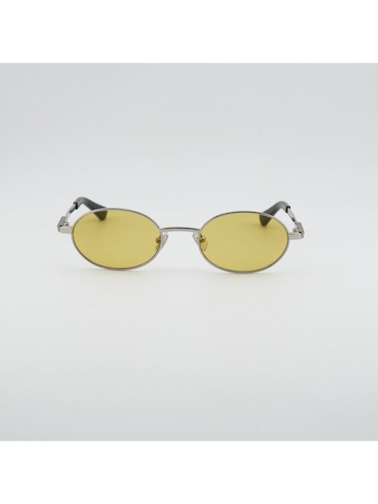 Bottega Veneta BV1470S 003 Sunglasses Silver Oval Frame, Yellow Lenses